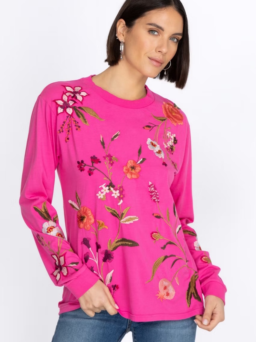 Johnny Was “Flore” long sleeve tee embroidered
